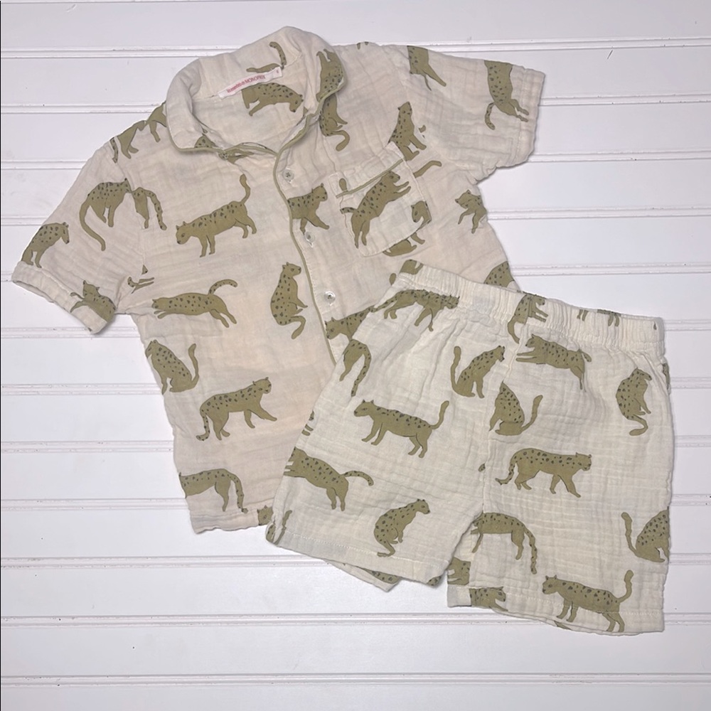 MONOPRIX VGUC 100% Cotton Muslin Super Soft Sad Beige Jaguar Set